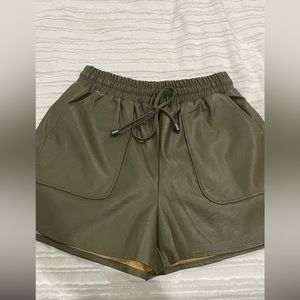 Olive leather shorts